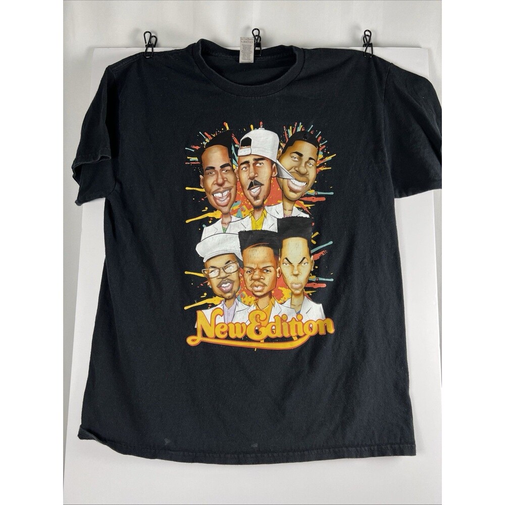 New Edition Caricature T-shirt Size L Black Short Sleeve